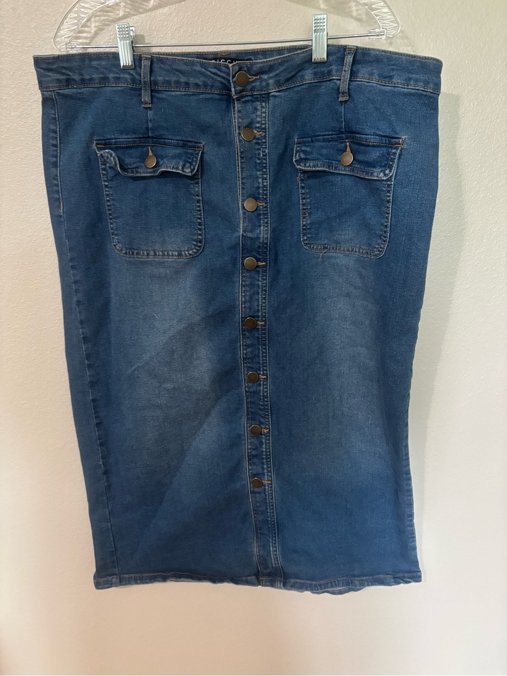 Baccini Blue Straight Denim Jeans Skirt with Button Front